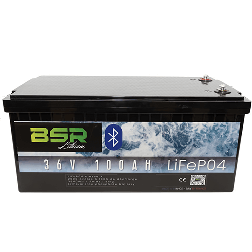 Caractéristiques et connectiques de la batterie lithium BSR Monobloc 36V 100A