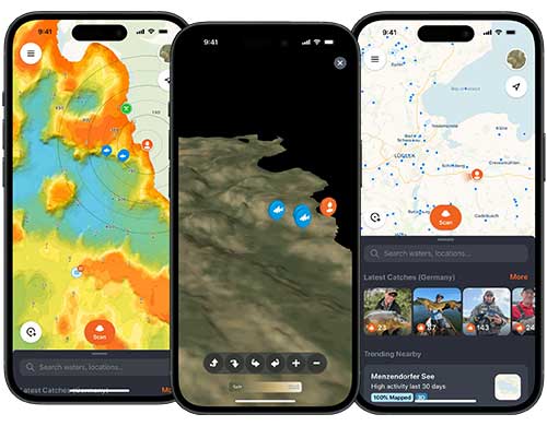 application Fish Deeper CHIRP+ 4 carte bathymétrique spots pêche